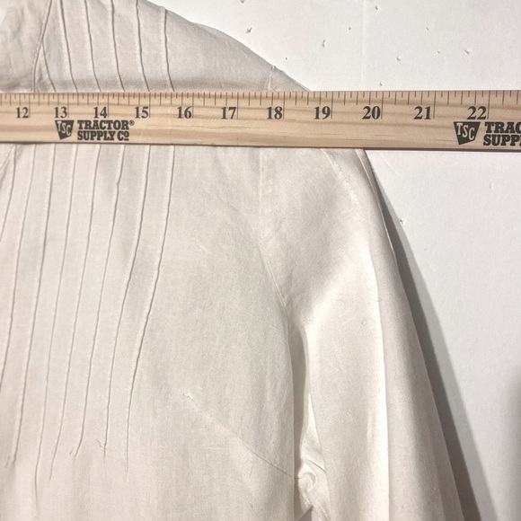 Boho Blouse Linen Cottagecore 7” Eyelet Lace Plus XL Button V-neck 3/4 Sleeves - Picture 4 of 9